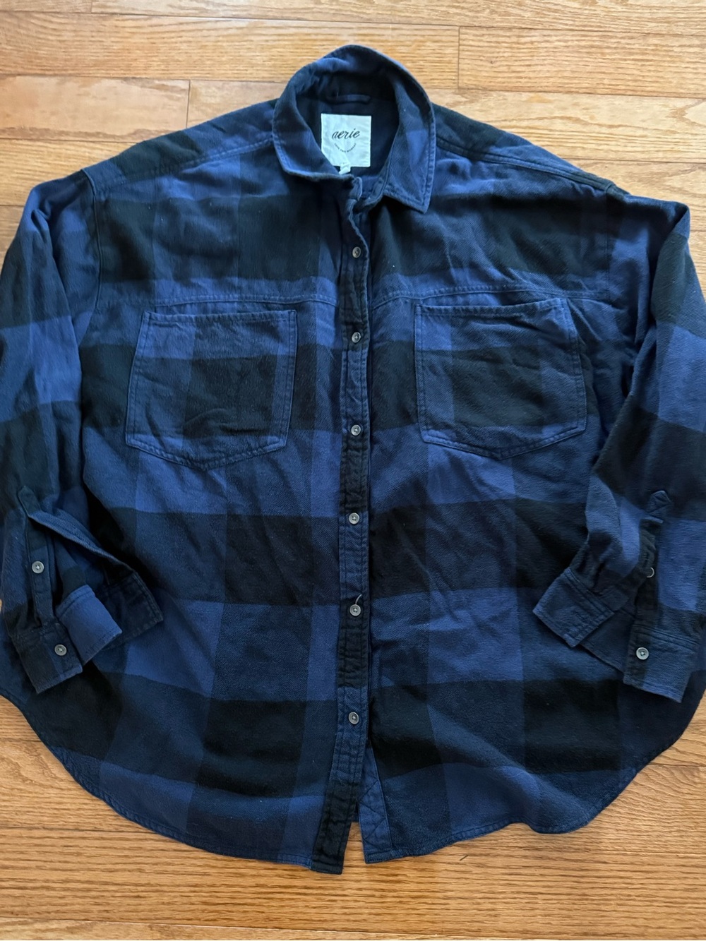 Aerie Women’s XXL Blue Black Buffalo Plaid Flannel Button Down Shirt Lumber Jane